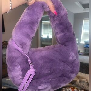 Purple faux fur purse